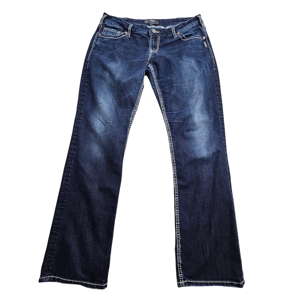 Silver Jeans Co. Berkley Jeans Women 34x32 Dark Wash Bootcut Contrast Stitch